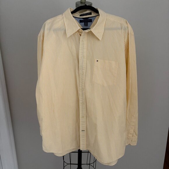 Tommy Hilfiger Men's Long-Sleeve Yellow/White Striped Button Down Size XXL - Picture 1 of 7